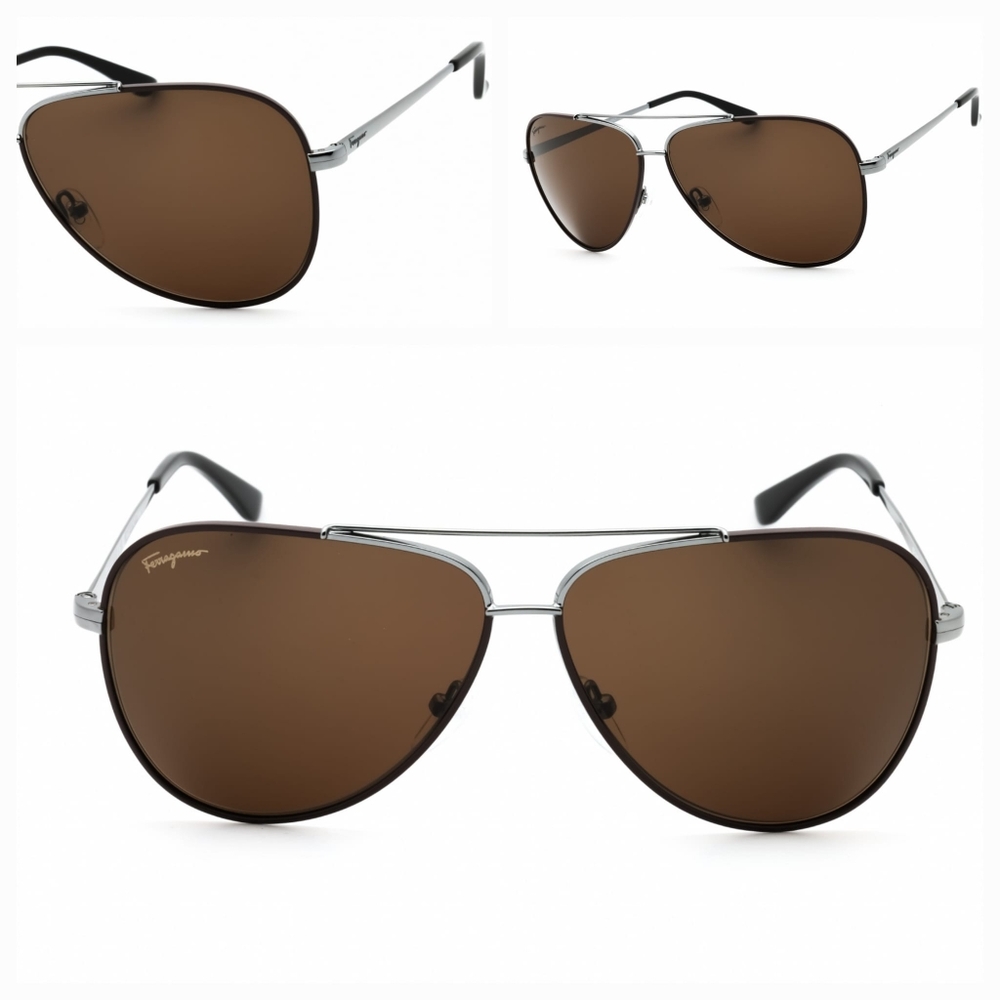 SALVATORE FERRAGAMO SF131S, Brown, Aviator, Men Sunglasses